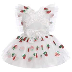 Strawberry Birthday Decoration Berry First Birthday Party Supplies, Berry Sweet One Birthday Cake Smash Princess Photoshoot Tutu Ruffle Backless Toddler Ceremony Dress White - berry 12-18 Months