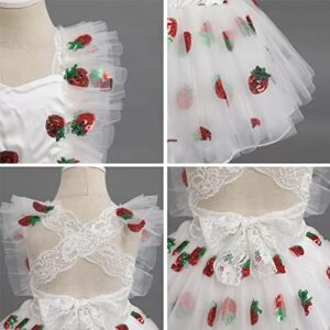 Strawberry Birthday Decoration Berry First Birthday Party Supplies, Berry Sweet One Birthday Cake Smash Princess Photoshoot Tutu Ruffle Backless Toddler Ceremony Dress White - berry 12-18 Months