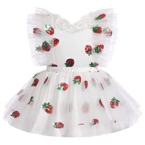 Strawberry Birthday Decoration Berry First Birthday Party Supplies, Berry Sweet One Birthday Cake Smash Princess Photoshoot Tutu Ruffle Backless Toddler Ceremony Dress White - berry 12-18 Months