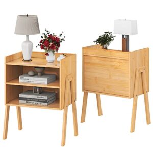 bigbiglife nightstands set of 2, stackable bedside tables with 2-tier open storage compartments, modern side table, end table with solid bamboo legs for bedroom - easy to assemble, 2 pack