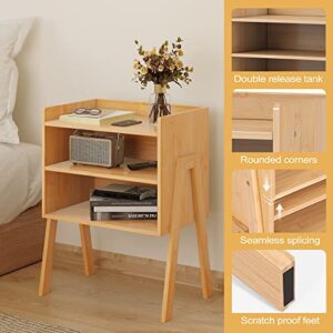 Bigbiglife Nightstands Set of 2, Stackable Bedside Tables with 2-Tier Open Storage Compartments, Modern Side Table, End Table with Solid Bamboo Legs for Bedroom - Easy to Assemble, 2 Pack