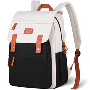 momuvo laptop backpack for women men, lightweight high school bookbag college school bag for boy girls, aesthetic backpack for travel, fits 15.6inch laptop, beige-black