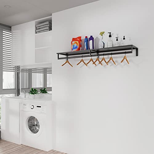 Audmore Wall Mounted Clothes Rack with Top Shelf, 46.5'' Industrial Clothing Rack Heavy Duty, Metal Shelf with Hanging Rod, Garment Rack Laundry Room Shelves, Space Saving