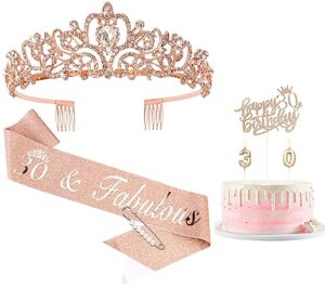 tobatoba 30th birthday decorations for women, 30th birthday sash 30th birthday crown, birthday candles and cake toppers, 30th birthday gifts for her, 30 years birthday decorations, rose gold