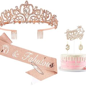 TOBATOBA 30th Birthday Decorations for Women, 30th Birthday Sash 30th Birthday Crown, Birthday Candles and Cake Toppers, 30th Birthday Gifts for Her, 30 Years Birthday Decorations, Rose Gold