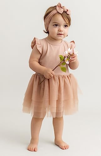 Organic Cotton Baby Girl Ruffle Romper Summer Tulle Dress Jumpsuit with Headband Outfit Set（18-24 Months, Misty Rose