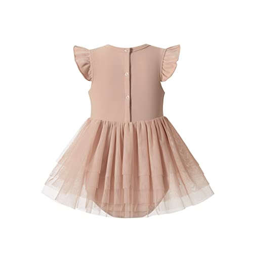 Organic Cotton Baby Girl Ruffle Romper Summer Tulle Dress Jumpsuit with Headband Outfit Set（18-24 Months, Misty Rose