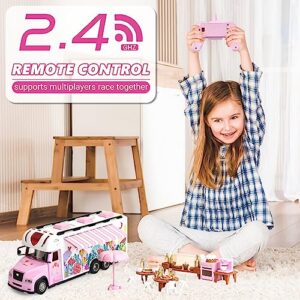 T.V.V Fashy Remote Control Car for Girls, with Music, Lights, and Mini Camping Furniture