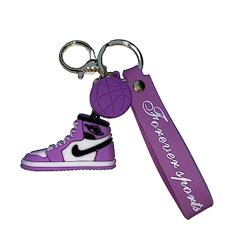 Sneaker Keychain, 3D Mini Basketball Shoe Keychains for Men Women Kids, Fashion Sports Keychains Gift for Sports Fan (KC-015-PURPLE)