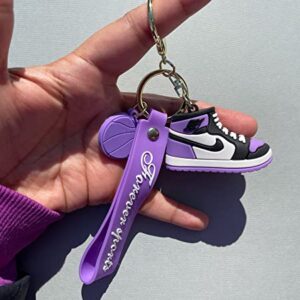 Sneaker Keychain, 3D Mini Basketball Shoe Keychains for Men Women Kids, Fashion Sports Keychains Gift for Sports Fan (KC-015-PURPLE)