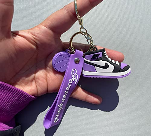 Sneaker Keychain, 3D Mini Basketball Shoe Keychains for Men Women Kids, Fashion Sports Keychains Gift for Sports Fan (KC-015-PURPLE)