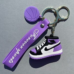 Sneaker Keychain, 3D Mini Basketball Shoe Keychains for Men Women Kids, Fashion Sports Keychains Gift for Sports Fan (KC-015-PURPLE)