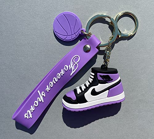 Sneaker Keychain, 3D Mini Basketball Shoe Keychains for Men Women Kids, Fashion Sports Keychains Gift for Sports Fan (KC-015-PURPLE)