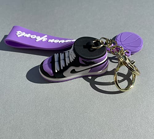 Sneaker Keychain, 3D Mini Basketball Shoe Keychains for Men Women Kids, Fashion Sports Keychains Gift for Sports Fan (KC-015-PURPLE)