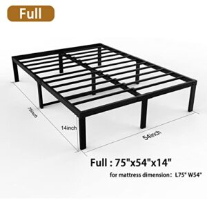 sharllen Full Size Bed Frame,14 Inch Heavy Duty Metal Platform Bed Frame No Box Spring Needed/Steel Slat Support/Noise Free/Easy Assembly Black
