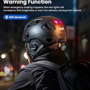 ILM Bluetooth Smart Bike Helmet Brake Warning LED Light Control NTA8776 CE CPSC Triple Certification Adult Bicycle Casco Men Women Matte Black Large X-Large