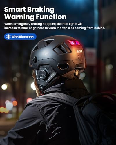 ILM Bluetooth Smart Bike Helmet Brake Warning LED Light Control NTA8776 CE CPSC Triple Certification Adult Bicycle Casco Men Women Matte Black Large X-Large