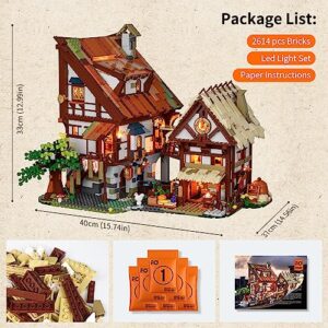 FUNWHOLE Medieval-Market Lighting Building-Bricks Set - Medieval Town LED Light Construction Building Model Set 2614 Pcs for Adults and Teen