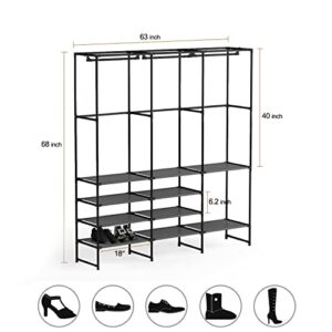 Kertnic 4-Tier Shoe, Boots Rack Storage Organizer for Entryway, Free Standing Black Versatile Shoe Shelf Stand with Coat Hanging Garment Rack for Bedroom (upgrade)