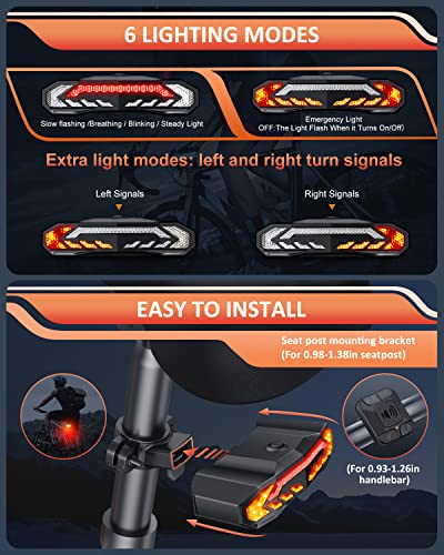 ONVIAN Rechargeable Bike Light Front and Rear Set for Night Riding, Ultra Bright Bicycle Headlight and Bike Tail Light Turn Signals with Bike Alarm, Waterproof Bike Accessories for Adult Kids Cycling