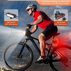 ONVIAN Rechargeable Bike Light Front and Rear Set for Night Riding, Ultra Bright Bicycle Headlight and Bike Tail Light Turn Signals with Bike Alarm, Waterproof Bike Accessories for Adult Kids Cycling