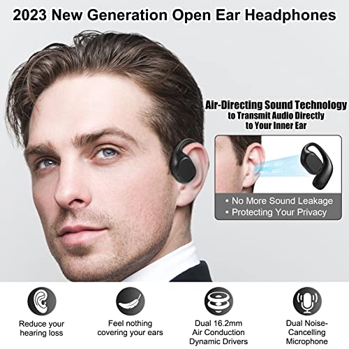 ASIILOVI Open Ear Headphones VG332 2023 Version, Air Conduction Headphones Bluetooth 5.3 Touch Control Wireless Earbuds, Up to 16 Hours Playtime Earphones with Dual 16.2mm Dynamic Drivers Deep Bass