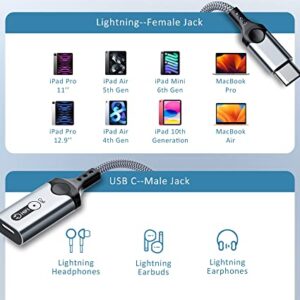 USB C to Lightning Audio Adapter for iPhone 15 Pro Max/ iPad Pro/ iPad 10, USB C Male to Lightning Female Connector Headphone Adapter for iPad Air 5/ 4 Mini 6 MacBook Pro Mac, NOT Support Charging