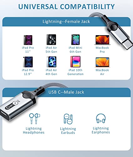 USB C to Lightning Audio Adapter for iPhone 15 Pro Max/ iPad Pro/ iPad 10, USB C Male to Lightning Female Connector Headphone Adapter for iPad Air 5/ 4 Mini 6 MacBook Pro Mac, NOT Support Charging