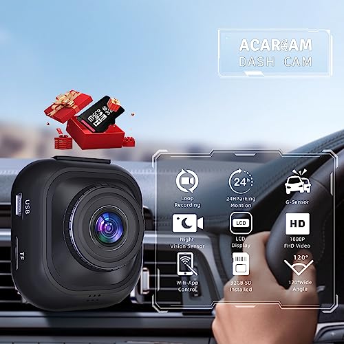 Dash Camera for Car, Dash Cams FHD 1080P,Dash Cam Front with 32G SD Card, Mini Dashcams for Cars,Driving Recorder,Super Night Vision,24 Hours Parking Monitor,Loop Recording 120°Wide Angle,G-Sensor