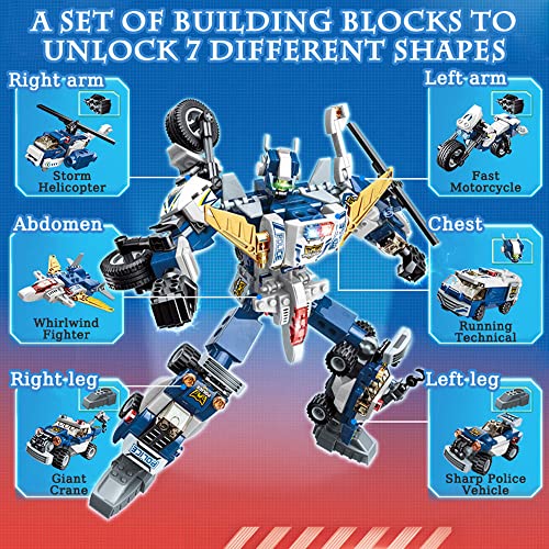 ENHANA 6 in 1 Building Block Transform Robot Vehicles Kids Toys,STEM Learning Building Bricks Plane Set for 6-12 Years Old Boys,Robot Building Toys Christmas Birthday Gifts for Boy Girls Kids,453PCS