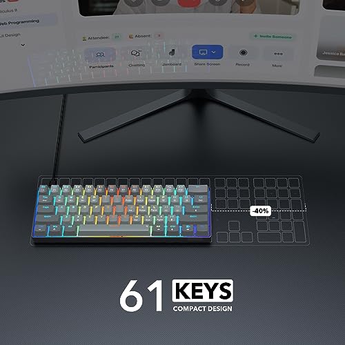 SABLUTE Mechanical Gaming Keyboard, Bluetooth/2.4G/USB-C Wired 60% Compact Mini Keyboard with 20 RGB Effects & 7 Colors Backlit, N-Key Rollover, 61 Keys Layout, Hot Swappable Linear Red Switch