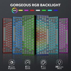 SABLUTE Mechanical Gaming Keyboard, Bluetooth/2.4G/USB-C Wired 60% Compact Mini Keyboard with 20 RGB Effects & 7 Colors Backlit, N-Key Rollover, 61 Keys Layout, Hot Swappable Linear Red Switch