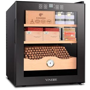 vinerie cigar humidor 50l with temperature control system, cooler for 300 counts with digital hygrometer, spanish cedar lined great gift for father