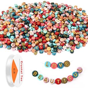 colored letter beads, decyool 1900pcs 4×7mm colorful gold acrylic alphabet beads with 1 roll elastic string for bracelet necklace jewelry making supplies