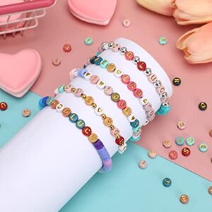 Colored Letter Beads, DECYOOL 1900Pcs 4×7mm Colorful Gold Acrylic Alphabet Beads with 1 Roll Elastic String for Bracelet Necklace Jewelry Making Supplies