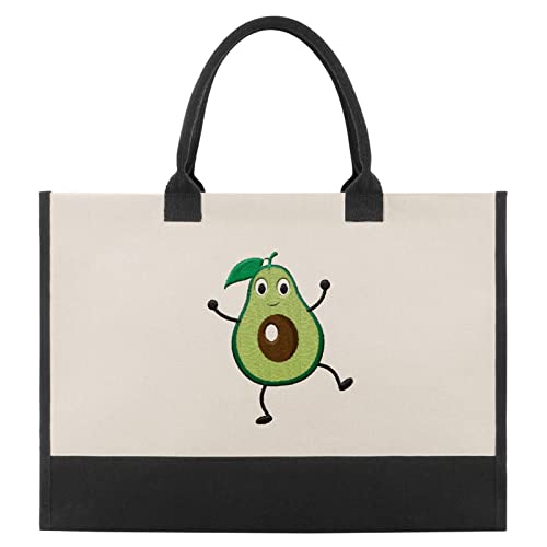 MOLYCHO Personality Avocardio Embroidery Shopping Groceries Cotton Bag Gift For Teacher Library Reusable Multipurpose