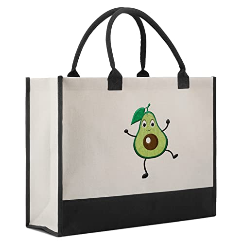 MOLYCHO Personality Avocardio Embroidery Shopping Groceries Cotton Bag Gift For Teacher Library Reusable Multipurpose