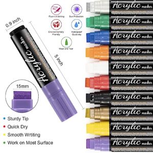 Sistavo Graffiti Markers Paint Markers 15mm Jumbo Felt Tip 10 Pack Colored Tagging Markers Graffiti Supplies Acrylic Paint Markers Pens for Plastic, Wood, Rock, Metal and Glass Permanent Marking (10)