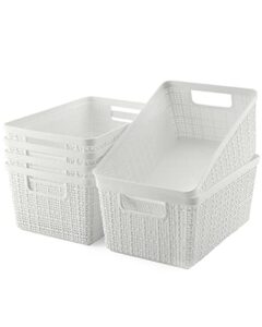 set of 6 plastic storage bins pantry organization and storage containers storage baskets shelf organizer bins for shelves drawers desktop closet playroom classroom office, white