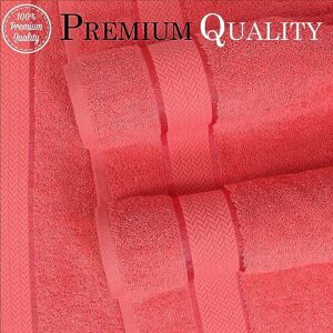 Bath Towels Set-100% Cotton-2 Bath Towels, 2 Hand Towels & 2 Washcloths-Large, Quick Dry, Absorbent, Soft & Plush, Gym, Spa, Hotel, Shower Towels -6 Piece Luxury Bathroom Towels - Coral / Dark Coral