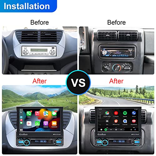 Single Din Touchscreen Car Stereo Wireless CarPlay Android Auto 7 Inch Motorized Flip Out Car Radio Player Mirror Link Flip Up Retractable Touch Screen Head Unit FM Car Audio Receiver USB/TF/AUX Port