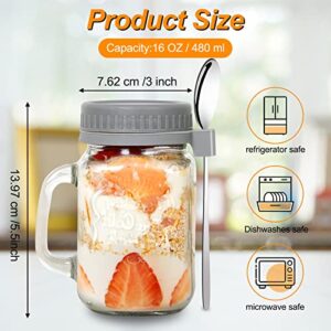 UNIWA Overnight Oats Containers with Lids and Spoon 2 Pack, Wide Mouth 16 oz Mason Jars with Handle, Glass Containers for Overnight Oats, Drinks, Milk, Cereal, and Fruit juice