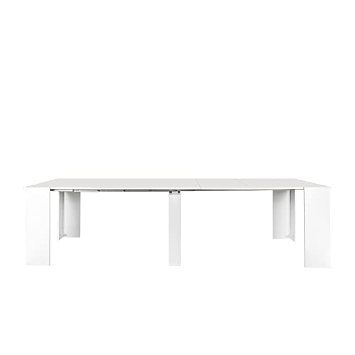 Pvillez 118.5" Wood Expandable Dining Table for 8-12 Person, Modern White Extendable Dining Room Table Large Rectangle Dining Table with Leaf Extension Pedestal Dining Table for Kitchen Console Office