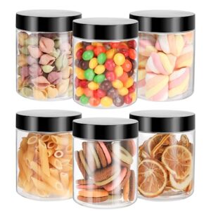 mfacoy 6 pack plastic jars with lids, 8 oz clear storage container, leakproof plastic mason jars, empty round slime container, cosmetic jars for storing dry food, peanut, spice, cookie, candy