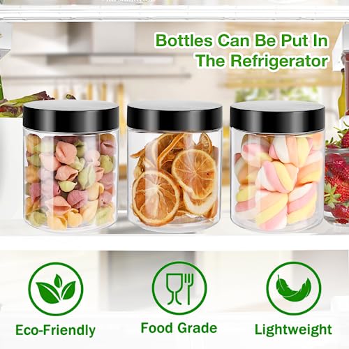 Mfacoy 6 Pack Plastic Jars with Lids, 8 oz Clear Storage Container, Leakproof Plastic Mason Jars, Empty Round Slime Container, Cosmetic Jars for Storing Dry Food, Peanut, Spice, Cookie, Candy