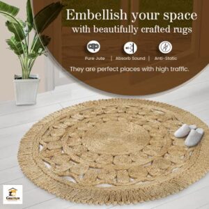 GRUHUM Handwoven Jute Area Rug- 4ft Round-Natural Fiber Boho Soft Braided Rustic Vintage Beige Reversible EcoFriendly Rugs- Farmhouse Indoor EcoFriendly Kitchen Bedroom Living Room Hallways 4'ftRound