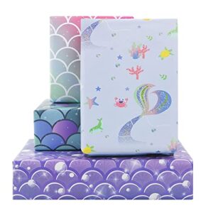 mermaid scale wrapping papers, 8 sheets 4 styles mermaid gift wrapping paper, colorful wrapping paper for girls women boys men for fancy birthday party baby shower, folded flat 20x28 inch per sheet