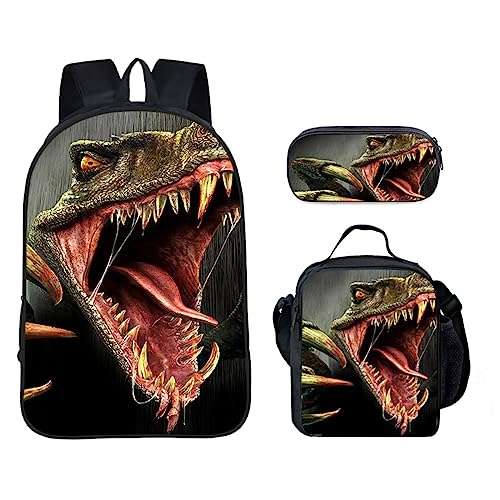 CNRYRIO Dinosaur Backpack Kids School Bag Set 17 Inch Laptop Backpack with Insulated Lunch Box and Pencil Case for Boys and Girls (Dinosaur-B)