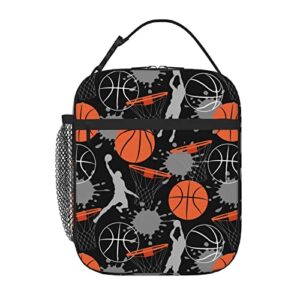ptplmm basketball lunch box insulated lunch bag box kids girls boys, reusable small bento lunch box containers for kids women men, durable cooler tote bag lunchbox for work/office/school/picnic