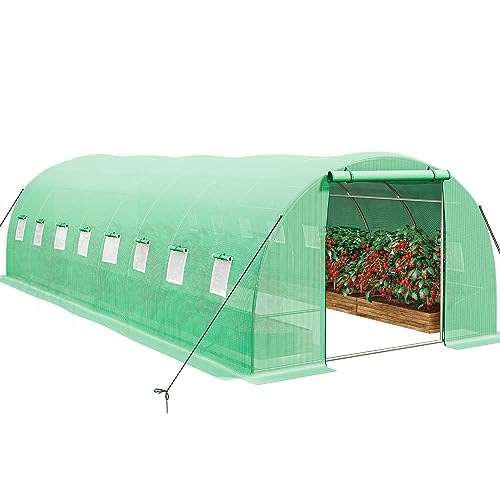 YITAHOME 26x10x7ft Greenhouse Large Heavy DutyOutdoor Greenhouses Walk in Tunnel Green House Portable Plant Gardening Upgraded Galvanized Steel Frame Ropes Zipper Doors 9 Crossbars Garden